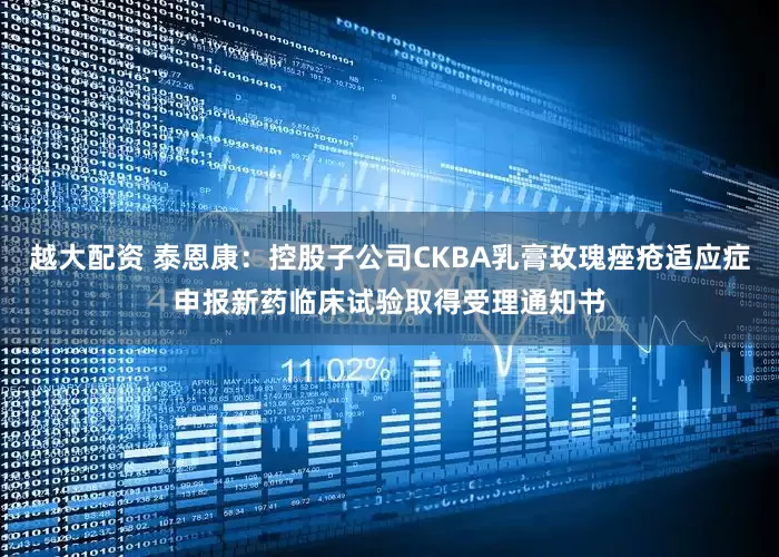 越大配资 泰恩康：控股子公司CKBA乳膏玫瑰痤疮适应症申报新药临床试验取得受理通知书