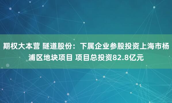 期权大本营 隧道股份：下属企业参股投资上海市杨浦区地块项目 项目总投资82.8亿元